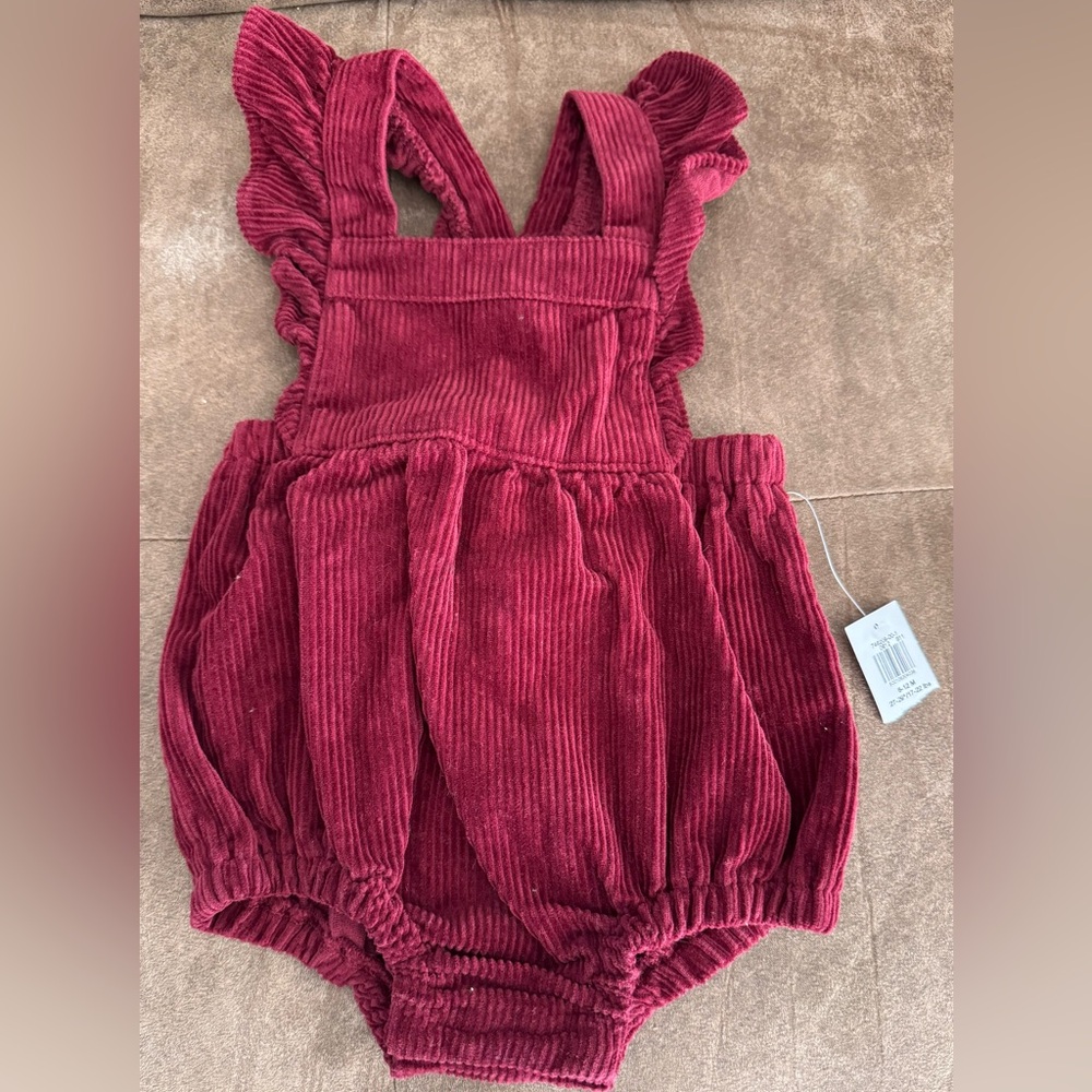 Old Navy Burgundy Corduroy Ruffle Strap Baby Romper